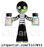 Poster, Art Print Of Green Thief Man Holding Two Medicine Bottles