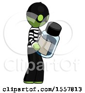 Green Thief Man Holding Glass Medicine Bottle