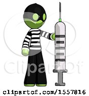 Green Thief Man Holding Large Syringe