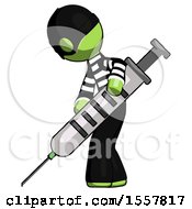 Green Thief Man Using Syringe Giving Injection