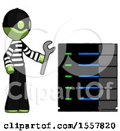 Poster, Art Print Of Green Thief Man Server Administrator Doing Repairs