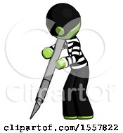 Green Thief Man Cutting With Large Scalpel