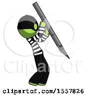 Green Thief Man Stabbing Or Cutting With Scalpel