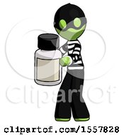 Green Thief Man Holding White Medicine Bottle
