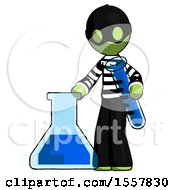 Poster, Art Print Of Green Thief Man Holding Test Tube Beside Beaker Or Flask