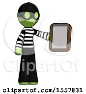 Poster, Art Print Of Green Thief Man Showing Clipboard To Viewer