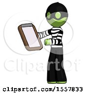 Green Thief Man Reviewing Stuff On Clipboard