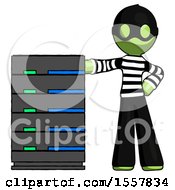 Poster, Art Print Of Green Thief Man With Server Rack Leaning Confidently Against It