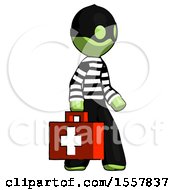 Poster, Art Print Of Green Thief Man Walking With Medical Aid Briefcase To Right