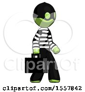 Poster, Art Print Of Green Thief Man Walking With Briefcase To The Right