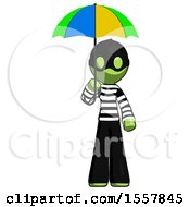 Green Thief Man Holding Umbrella Rainbow Colored