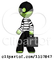 Poster, Art Print Of Green Thief Man Walking With Briefcase To The Left
