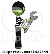 Green Thief Man Using Wrench Adjusting Something To Right