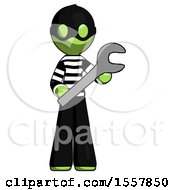 Green Thief Man Holding Large Wrench With Both Hands