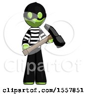 Green Thief Man Holding Hammer Ready To Work