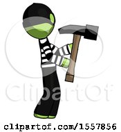 Poster, Art Print Of Green Thief Man Hammering Something On The Right