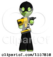 Green Thief Man Holding Large Drill