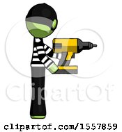 Poster, Art Print Of Green Thief Man Using Drill Drilling Something On Right Side