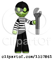 Green Thief Man Holding Wrench Ready To Repair Or Work