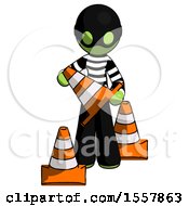Poster, Art Print Of Green Thief Man Holding A Traffic Cone
