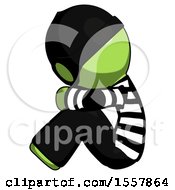 Poster, Art Print Of Green Thief Man Sitting With Head Down Facing Sideways Left