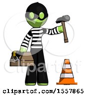 Green Thief Man Under Construction Concept Traffic Cone And Tools