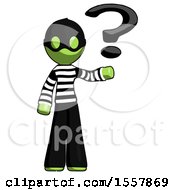 Green Thief Man Holding Question Mark To Right