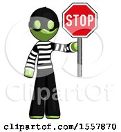 Poster, Art Print Of Green Thief Man Holding Stop Sign