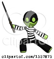 Green Thief Man With Ninja Sword Katana In Defense Pose