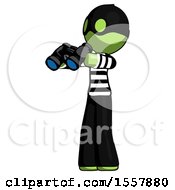 Poster, Art Print Of Green Thief Man Holding Binoculars Ready To Look Left
