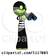 Poster, Art Print Of Green Thief Man Holding Binoculars Ready To Look Right