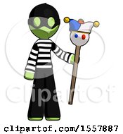 Poster, Art Print Of Green Thief Man Holding Jester Staff