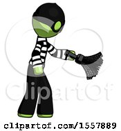 Poster, Art Print Of Green Thief Man Dusting With Feather Duster Downwards