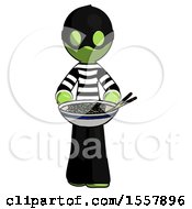 Poster, Art Print Of Green Thief Man Serving Or Presenting Noodles