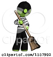 Poster, Art Print Of Green Thief Man Sweeping Area With Broom