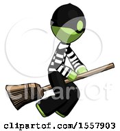 Poster, Art Print Of Green Thief Man Flying On Broom