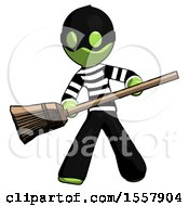 Green Thief Man Broom Fighter Defense Pose