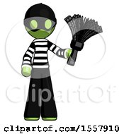 Poster, Art Print Of Green Thief Man Holding Feather Duster Facing Forward