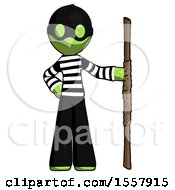 Poster, Art Print Of Green Thief Man Holding Staff Or Bo Staff