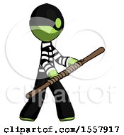 Poster, Art Print Of Green Thief Man Holding Bo Staff In Sideways Defense Pose