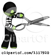 Poster, Art Print Of Green Thief Man Holding Giant Scissors Cutting Out Something