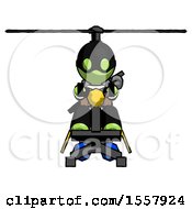 Poster, Art Print Of Green Thief Man Flying In Gyrocopter Front View