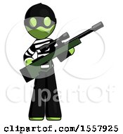 Poster, Art Print Of Green Thief Man Holding Sniper Rifle Gun