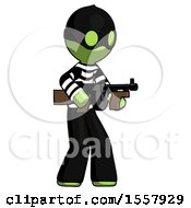 Poster, Art Print Of Green Thief Man Tommy Gun Gangster Shooting Pose