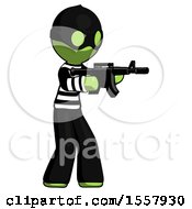 Poster, Art Print Of Green Thief Man Shooting Automatic Assault Weapon