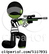 Poster, Art Print Of Green Thief Man Kneeling Shooting Sniper Rifle