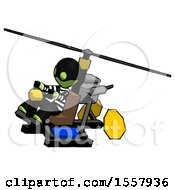 Poster, Art Print Of Green Thief Man Flying In Gyrocopter Front Side Angle Top View