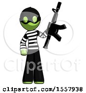 Green Thief Man Holding Automatic Gun