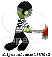 Poster, Art Print Of Green Thief Man With Ax Hitting Striking Or Chopping