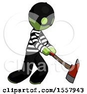 Poster, Art Print Of Green Thief Man Striking With A Red Firefighters Ax